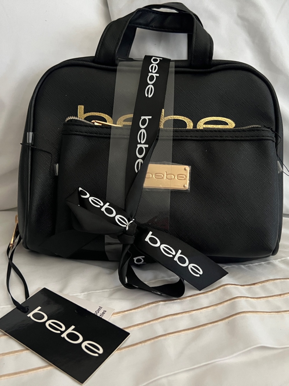bebe Black and Gold Toiletry Bag